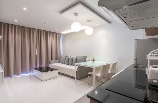 interior design in living room with kitchen area